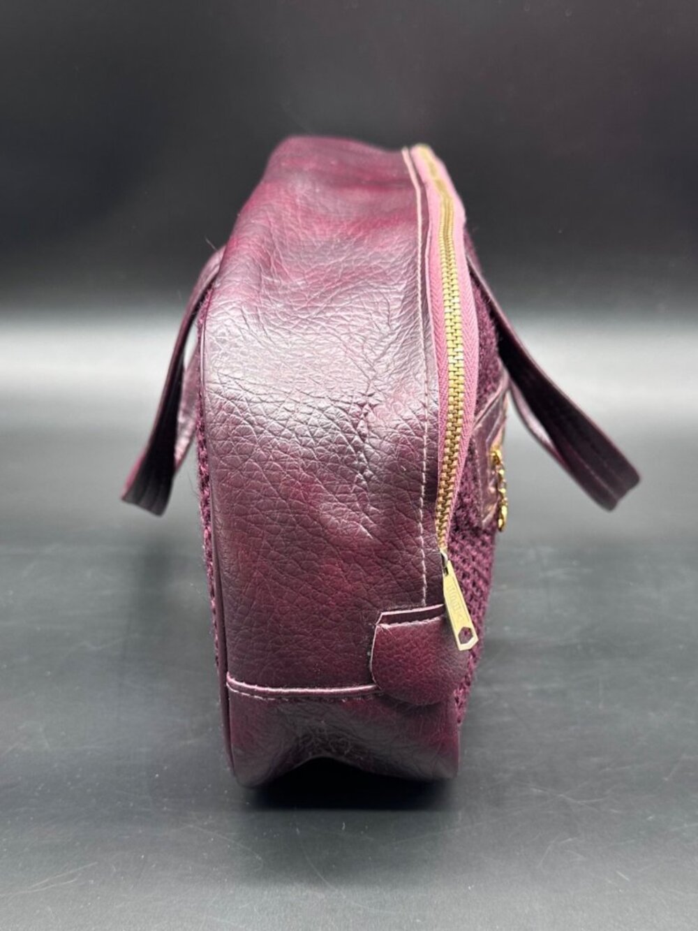 Vintage Purse Handbag 1970s Burgundy Woven Faux Leather Dual Handles Retro Fashi - Picture 3 of 12